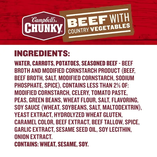 Vista 3 de Sopa Chunky de Campbell’s, sopa de vacuno con verduras del campo, lata de 18.8 Oz