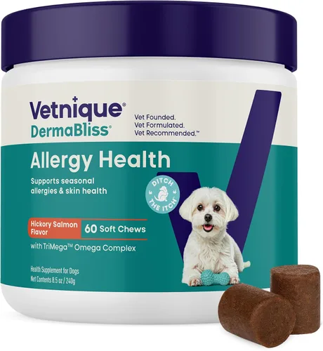 Vista 15 de Vetnique Dermabliss - Masticables para alergias para perros con fuerza avanzada para aliviar la picazón y la piel, suplemento antipicazón