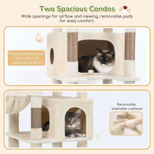 Vista 2 de Globlazer Árbol para gatos resistente, torre resistente de 74 pulgadas para gatos grandes y adultos, árbol grande para gatos con 7 postes rascadores
