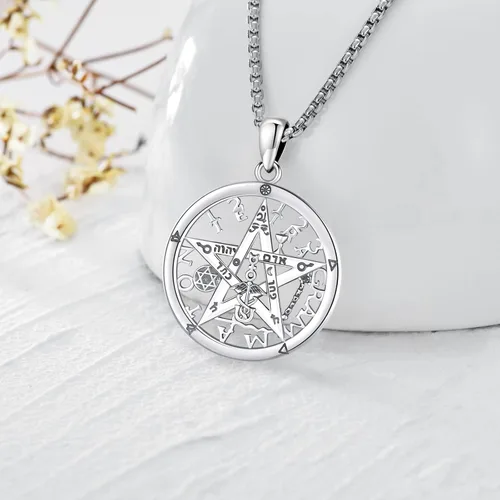 Vista 241 de Collar de pentagrama de plata de ley con triple luna, diosa celta, nudo celta, nudo de brujas, Ankh, sol y luna, Hécate, lilith, Santa Muerte