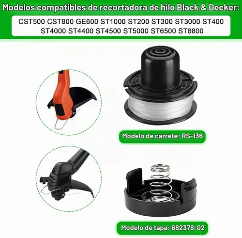 Vista 2 de RS-136 Repuesto para Black + Decker Weed Eater Bump Carrete de alimentación automática compatible con ST1000 ST4000 ST4500 GE600 CST800 ST6800