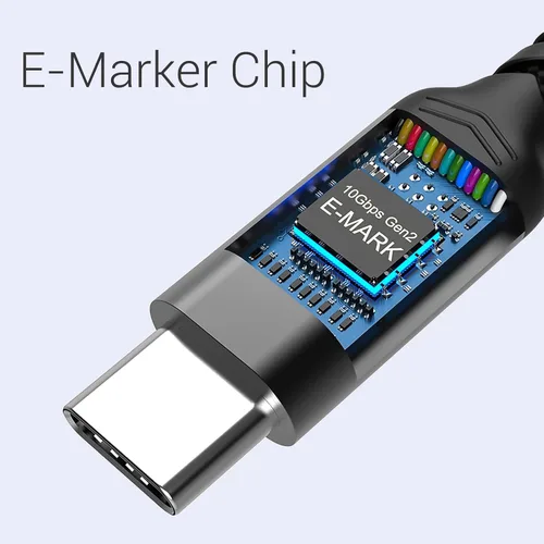Vista 6 de Cable USB C corto de 100W 3.1 ángulo recto [1.5 pies, 2 paquetes], carga rápida de 5A, cables con chip E-Marker de datos de alta velocidad 10Gbps