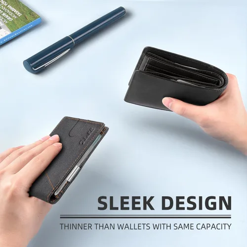 Vista 67 de Zitahli - Billeteras delgadas RFID para hombres, billetera de cuero flexible con clip de dinero, cartera minimalista con bolsillo frontal