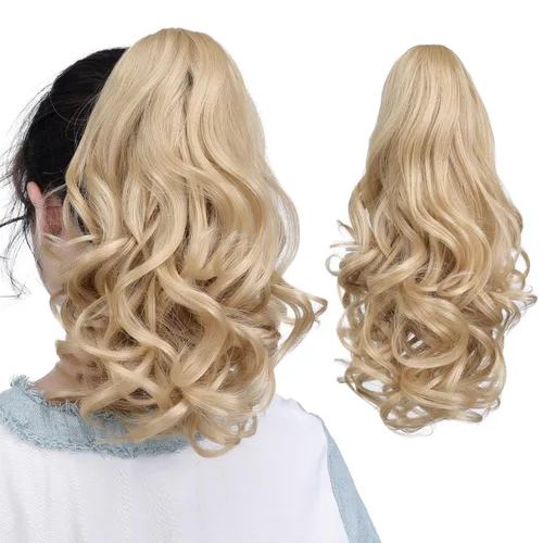 Vista 34 de Extensiones de cola de caballo, extensiones de cabello de cola de caballo con clip de garra marrón oscuro para mujer, pieza de cabello rizado
