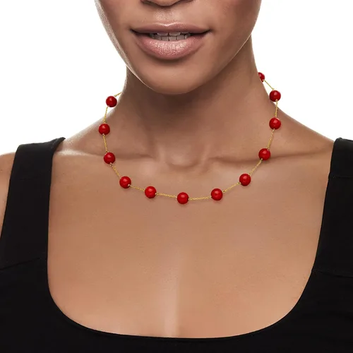 Vista 2 de Ross-Simons 8mm Gemstone Bead Station Necklace in 14kt Yellow Gold