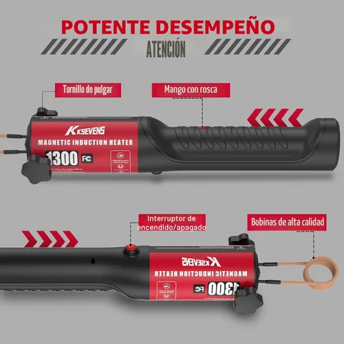 Vista 5 de Calentador de inducción de 1300 W 110 V, extracción de pernos, herramienta de calentador de inducción magnética de mano con 5 bobinas