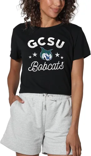 Vista 123 de Colección oficial de camisetas con diseño de mascota desgastada para mujer, color negro Grizzlies del estado de Adams