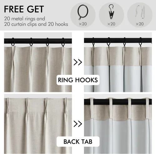 Vista 8 de MIULEE Cortinas de Lino Natural con Pliegues Pinzados Opacas de 84 Pulgadas de Largo, Cortinas con Pliegues Pinzados con Ganchos para Dormitorio