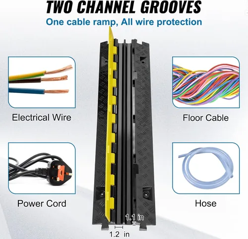 Vista 3 de VEVOR Rampa Protectora de Cables, 2 Canales, Capacidad de 22000 libras/eje, Cubierta Resistente de Cables de Alambre de TPU, Protector de Manguera