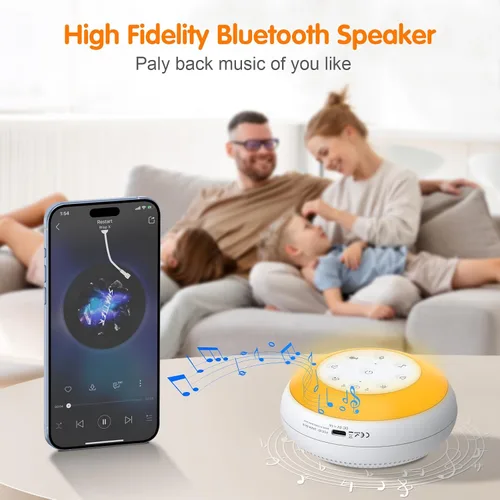 Vista 5 de Máquina portátil de sonido de ruido blanco para bebés, niños y adultos, 24 sonidos naturales relajantes, luz nocturna de 7 colores, altavoz