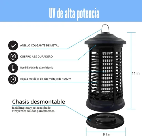 Vista 6 de Exterminador Eléctrico de Insectos Interior/Exterior, 4200V Alta Potencia Exterminador de Mosquitos, Matamoscas Exterminador de Insectos Impermeable
