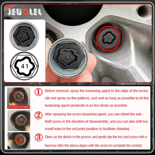 Vista 3 de Kit de llave de tuerca de bloqueo de rueda de 21 piezas compatible con la serie BMW, juego de adaptadores de tuercas de bloqueo de rueda
