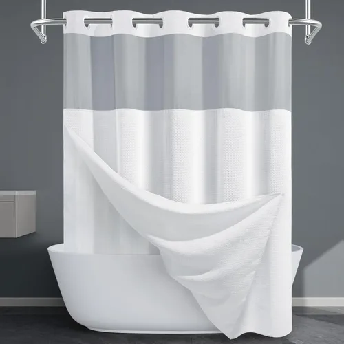 Vista 38 de EUTXL Cortina de ducha beige sin gancho con forro a presión, 230 GSM, cortinas de ducha para baño, 71 pulgadas de ancho x 74 pulgadas de alto