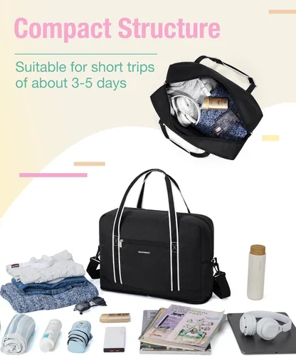 Vista 4 de BAGSMART Bolsa de lona para hombre y mujer, Negro -, Bolsa de viaje