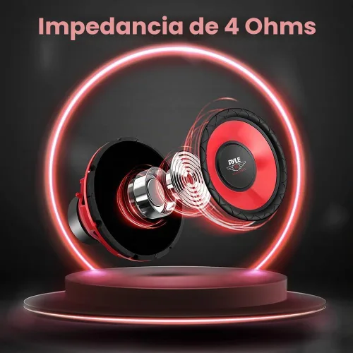 Vista 3 de Pyle Subwoofer de audio para automóvil de 10 pulgadas, potencia máxima de 600 W, woofer de bobina de voz única de 4 ohmios, cono galvanizado rojo