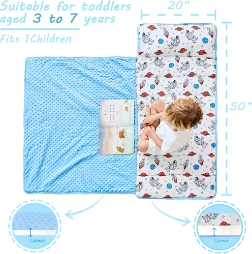 Vista 4 de Lasoftan Tapete para siesta para niños con almohada y manta, tapetes enrollados extra grandes para siestas, bolsas de dormir para niños y niñas