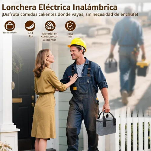 Vista 4 de Fiambrera eléctrica inalámbrica para adultos, lonchera térmica Verde oscuro