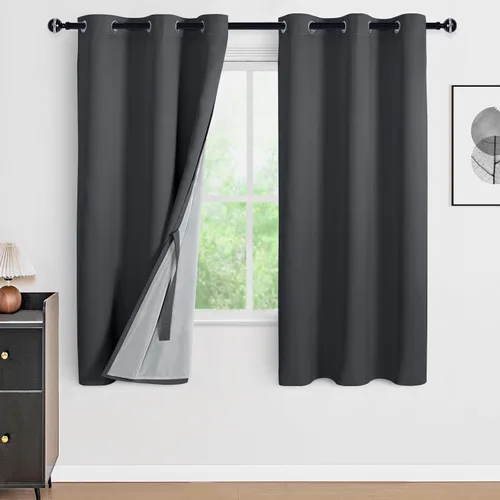 Vista 98 de DWCN - Cortinas 100% opacas para dormitorio con forro negro, cortinas de ventana de doble capa con aislamiento térmico que oscurecen toda la Azul