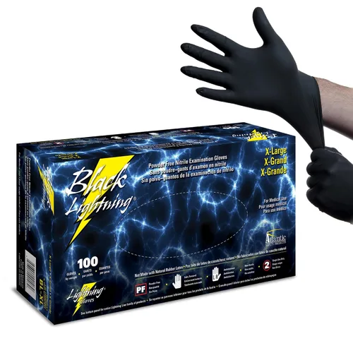 Vista 17 de Guantes de examen Atlantic Safety Products Black Lightning, desechables, guantes de nitrilo sin polvo, negros, pequeños, 100