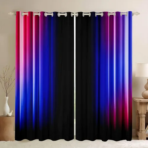 Vista 12 de Feelyou Cortinas abstractas degradadas para niños, adolescentes y mujeres, cortinas de ventana azules, moradas y negras, tratamientos geométricos