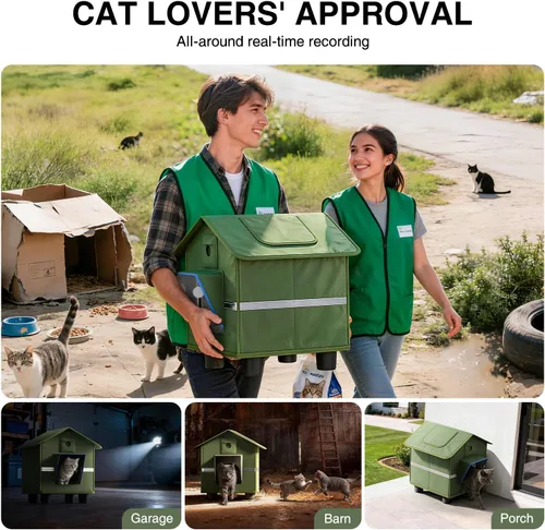 Vista 7 de Casa para gatos al aire libre con cámara 2K para un solo gato de hasta 12 libras, refugio aislado a la intemperie, puerta magnética, cámara de doble