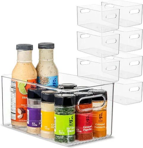 Vista 8 de Contenedor de plástico transparente para almacenamiento de alimentos con asas para organizar cocina, despensa, refrigerador, congelador, despensa