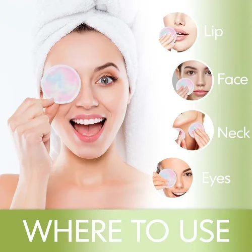 Vista 3 de Paquete de 28 almohadillas reutilizables para eliminar el maquillaje con bolsa de lavandería, lavables, suaves y cómodas, lavables de algodón