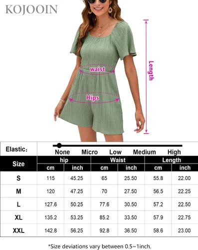 Vista 7 de KOJOOIN Women's Short Sleeve Square Neck Short Romper Off Shoulder Flutter Sleeve Wide Leg Mini Rompers
