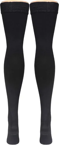 Vista 2 de Truform Calcetines de compresión, 20-30 mmHg, calcetines de vestir para hombre, hasta el muslo por encima de la rodilla, negro, S