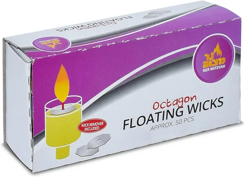 Vista 5 de Ner Mitzvah Mechas flotantes de repuesto con forma de octágono, mechas de aceite flotantes, 1 paquete de 50