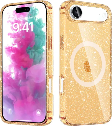 Vista 10 de Diseñada para iPhone Air, funda magnética con purpurina, compatible con carga inalámbrica, parte trasera brillante antiarañazos, a prueba de golpes