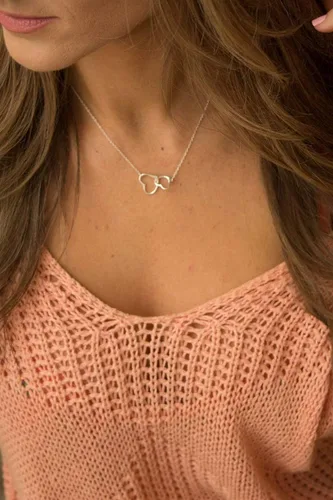 Vista 3 de Collar largo de amistad con dos corazones entrelazados para mujer