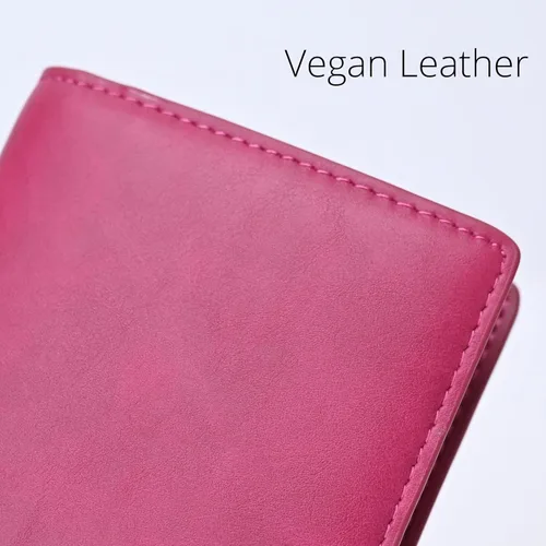 Vista 5 de Alldaily Ultra Delgado Fina Cartera para Mujer Bloqueo RFID Titular de Tarjetas de Crédito Bifold Largo Billfold Damas, Fucsia púrpura, Minimalista