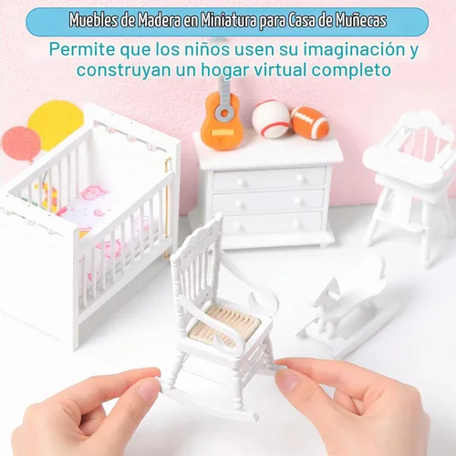 Vista 2 de Silipull Juego de 5 piezas de muebles de madera para casa de muñecas escala 1:12, miniatura, muebles de dormitorio de madera, accesorios de casa
