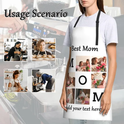 Vista 4 de Delantales personalizados para mujer, diseño de delantal de chef ajustable con nombre, textos, fotos, flores, regalos para el día de la madre