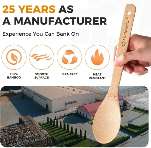 Vista 11 de Cucharas de madera para cocinar, juego de utensilios de cocina, 6 cucharas de madera de bambú y espátula utensilios de cocina