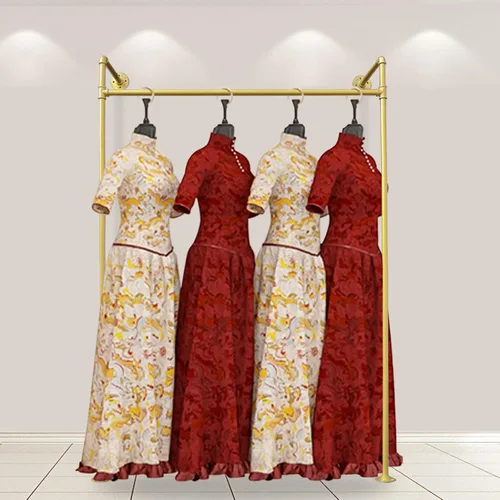 Vista 2 de DYRABREST Perchero de pared moderno de metal dorado para almacenamiento de ropa, soporte de exhibición de ropa comercial, perchero portátil