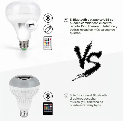 Vista 5 de eecoo Bombilla LED inteligente, altavoz de bombilla Bluetooth con regulable, RGB multicolor, audio y música, funciones estéreo, control remoto