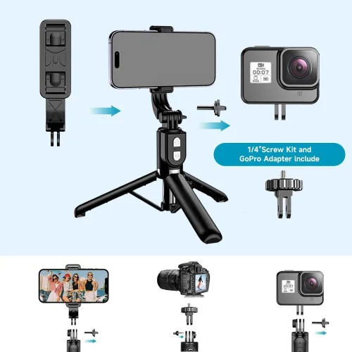 Vista 7 de Palo selfie con luz, trípode extensible todo en 1 con control remoto inalámbrico desmontable, soporte portátil para teléfono celular, trípode ligero