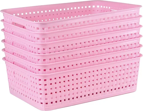 Vista 8 de Paquete de 8 cubos pequeños de organización y almacenamiento de despensa, organizadores domésticos para lavandería, baños, dormitorios, cocinas, Rosa