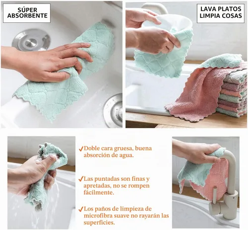 Vista 3 de Hypermotion Paño de limpieza de microfibra, toallas de cocina, toalla de microfibra de doble cara sin pelusa, altamente absorbente, multiusos