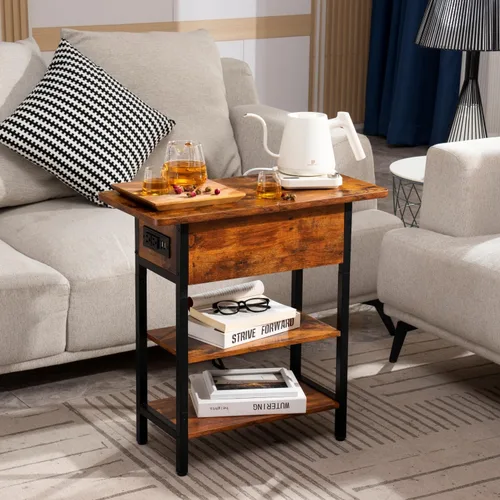Vista 10 de Yoobure - Mesa auxiliar con estación de carga; mesa auxiliar con tapa abatible, puertos USB y tomas de corriente; mesa de sofá, cama, sala de estar
