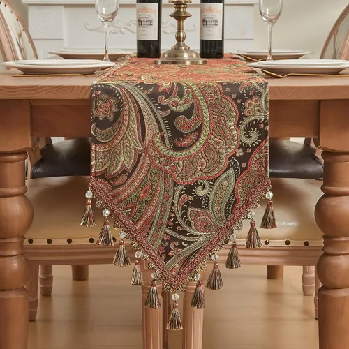 Vista 15 de Loom and Mill Camino de mesa de damasco de lujo de 13 x 72 pulgadas, elegante camino de mesa de comedor de tela jacquard con múltiples cuentas