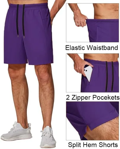 Vista 5 de COOFANDY Pantalones cortos de entrenamiento para hombre de 7 pulgadas, paquete de 2 pantalones cortos de entrenamiento ajustados de secado rápido
