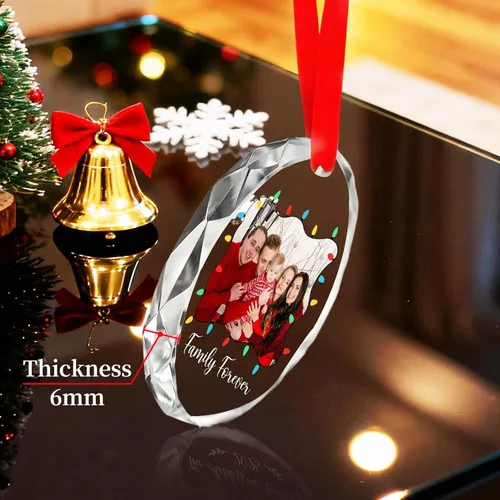 Vista 7 de Adornos de Navidad personalizados con foto, adorno de imagen de vidrio personalizado con nombres, decoración de cristal de árbol de Navidad, regalo