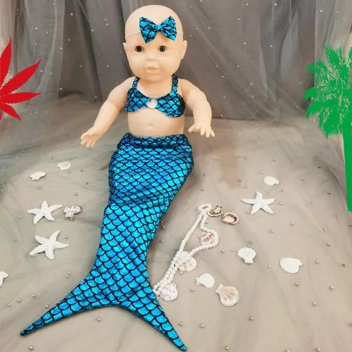 Vista 7 de Disfraz de sirena recién nacida para fotos de bebé, diadema de fotografía, brasier de cola de sirena para bebés y niñas de 3 a 6 meses