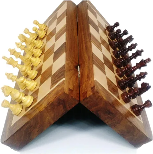 Vista 4 de RoyalChessMall-Juego de ajedrez magnético de madera de 10 pulgadas de palisandro dorado
