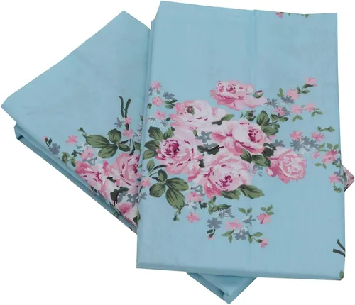 Vista 5 de Juego de 2 fundas de almohada de algodón azul suave, fundas de almohada de tamaño Queen con estampado floral con cierre de sobre, 20 x 30 pulgadas
