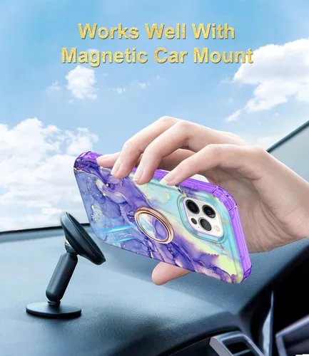 Vista 6 de Btscase Funda para iPhone 12 Pro Max de 6.7 pulgadas, protector de pantalla integrado con soporte de anillo de 360°, cuerpo completo de doble capa