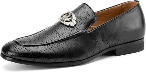 Vista 9 de JITAI Zapatos Penny de cuero con puntera de mocasín para hombre Negro/01